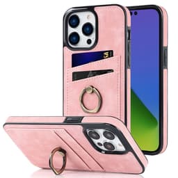 SKALO iPhone 14 Pro Max PU-læder kortholder Ring - Pink