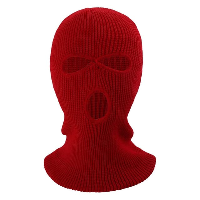 Vinter fuld ansigtsmaske Tre-huls Balaclava strikket hue hals damask - RØD