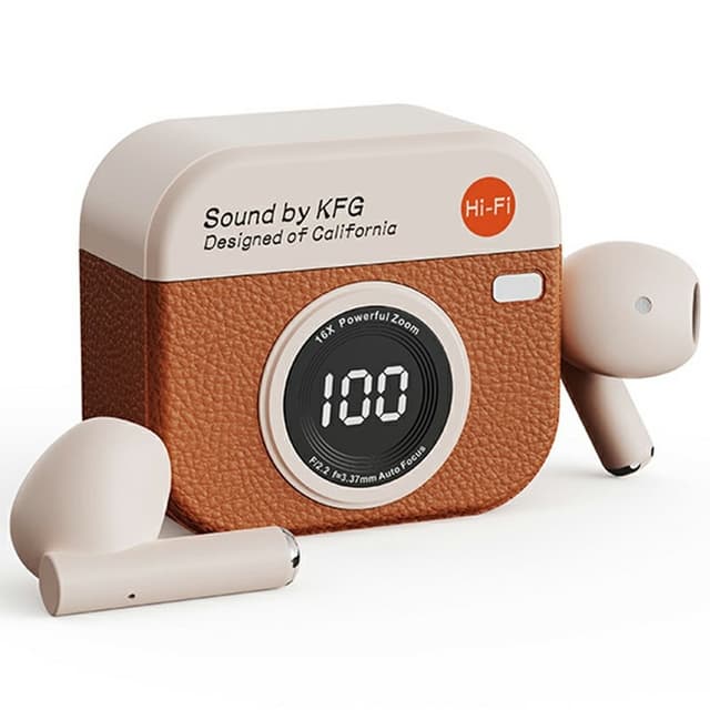 Retro kameradesign Bluetooth-hovedtelefoner Støjreduktion In-Ear-hovedtelefoner - Brun