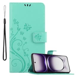 Oppo Reno 12 Pungetui Cover Blomster (Turkis)