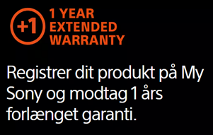 Registrer dit kamera hos Sony, og få 1 ekstra års garanti, 3 år ialt!