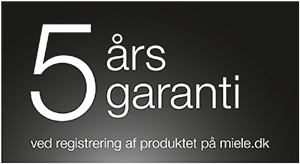 *Ved køb af dette Miele-produkt i maj eller juni 2023 får du 5 års garanti ved registrering. Registrering af købet skal være foretaget senest. d. 31. oktober 2023 .