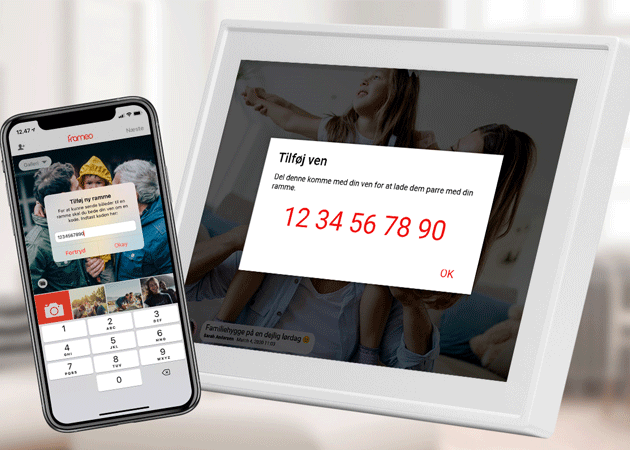 Tilføj venner og familie til
rammen Venner tifoejes i Frameo app