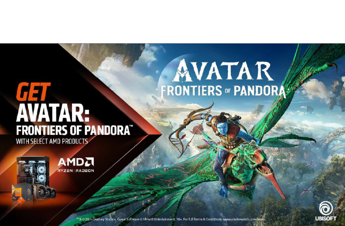 Få Avatar: Frontiers of Pandora med i købet, når du i perioden 13/11 - 30/12 køber en af en række udvalgte Gaming Computere med AMD system. For at gøre brug af muligheden skal der ske registrering mellem den 13. november og den 27. januar 2024. For at indløse, følg disse trin. 1. Gå til www.amdrewards.com 2. Lav en bruger og log ind 3. Indtast din kode, følg derefter trin-for-trin anvisningerne for at indløse 4. Tjek "MY REWARDS" siden for at se eller aktivere dine spilkoder.