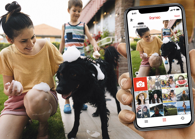 Send billeder med gratis Frameo app Billeder vises i Frameo app på mobiltelefon