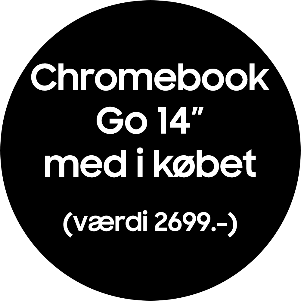 Køb Galaxy Z Flip5, Z Fold5, S23,  S23+ eller S23 Ultra, og få Galaxy Chromebook Go 14” med i købet  (Vejl. pris DKK 2.699). Gælder i perioden 28. aug 2023 til og med 5. okt 2023. Købet skal registreres  i Samsung Members appen senest  den 15. nov. Begrænsninger forekommer, underlagt vilkår. Læs de fuldstændige vilkår her.
