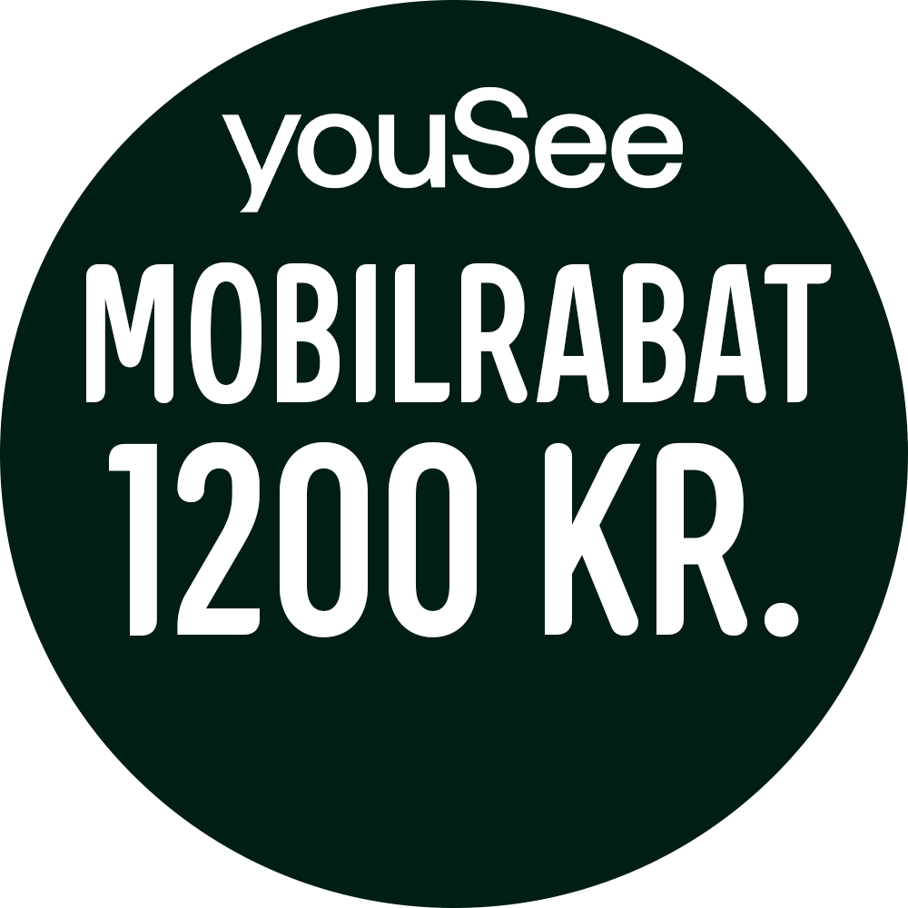 Få 1200kr. i abonnementsrabat ved oprettelse af youSee Fri Tale + 40GB Data. 179kr./md. 99 kr. i oprettelse. Mindstepris er abonnementspris i 6 mdr. + produktets pris med abonnementsrabat. Gælder d. 25/04 - 30/04/2024.