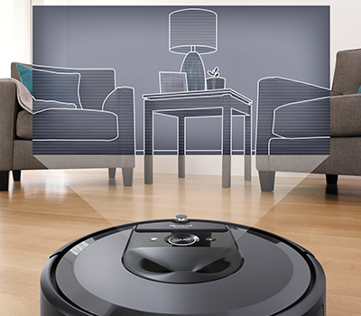 Roomba i7 Plus tilpasser sig til hjemmet Illustration af, hvordan robotstøvsugeren Roomba i7+ navigerer