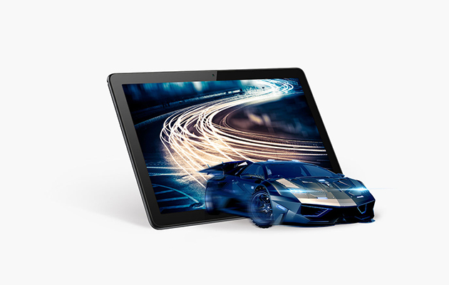 Kraftig processor intensiv ydeevne Produktbillede af MediaPad T5 med en racerbil, der kommer ud af skærmen
