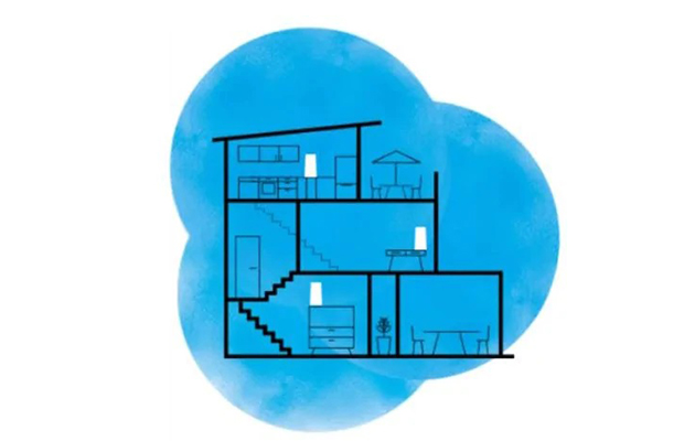 Få et netværk, der virker overalt derhjemme En illustration af et hjem i flere etager