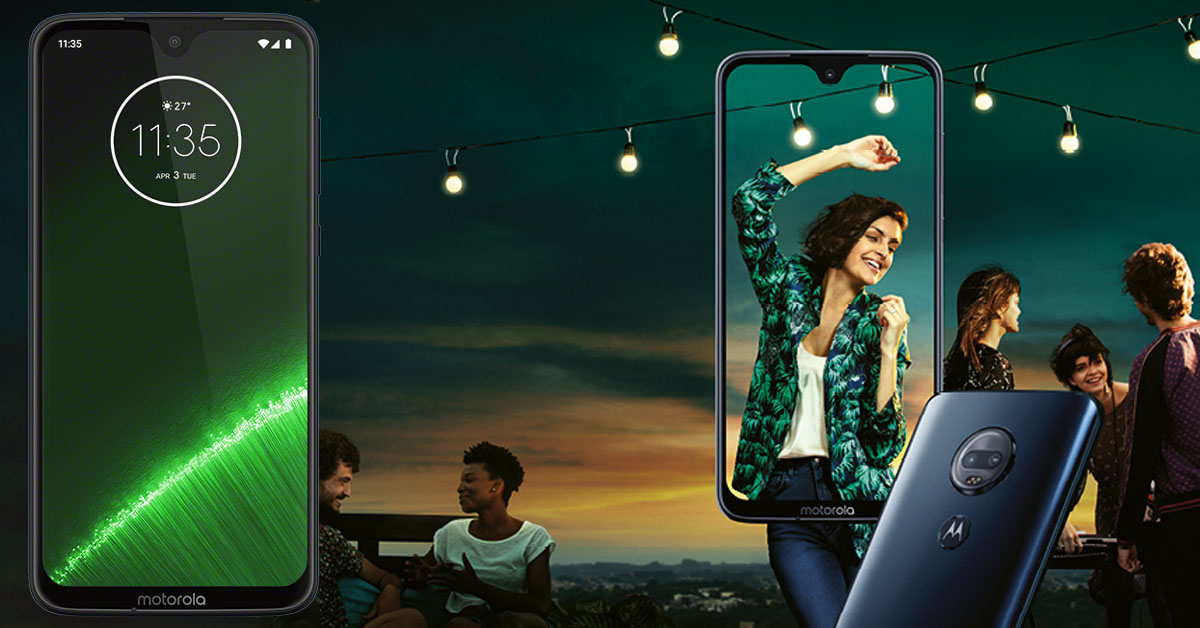 Moto G7 - smartphones til det, der betyder noget Billede af Moto G7 og en kvinde, som danser både i og uden for skærmen på telefonen