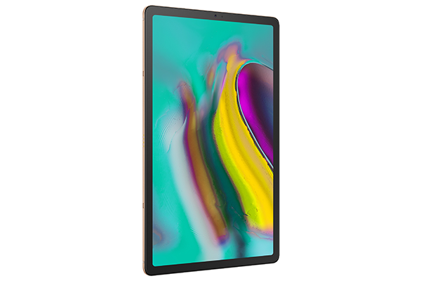 Samsung Galaxy Tab S5e Samsung Galaxy Tab S5e med flere farver på skærmen på en hvid baggrund