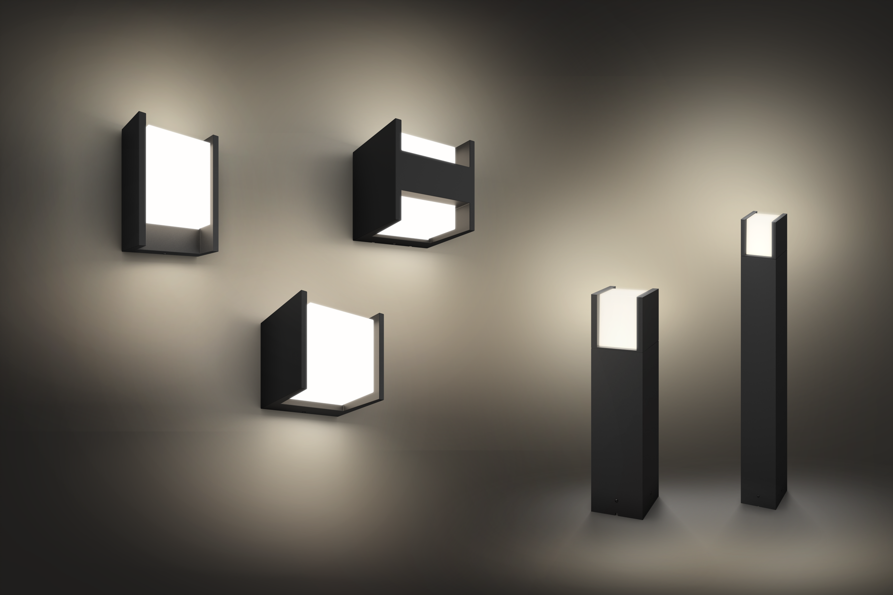 Fem Philips Hue Fuzo udendørslamper