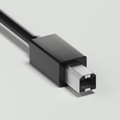 Type-B Sort USB-B stik på en hvid baggrund