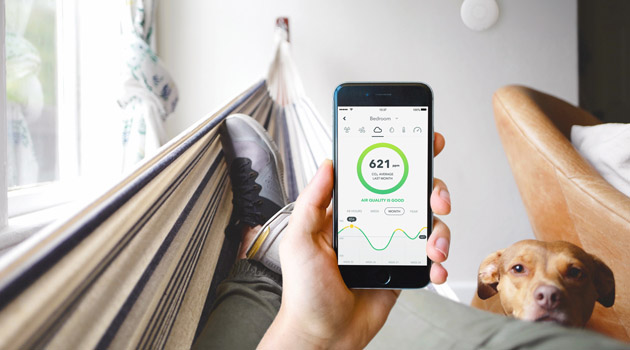 Dette påvirker indeklimaet En mand tester indeklima og luftkvalitet på mobilen