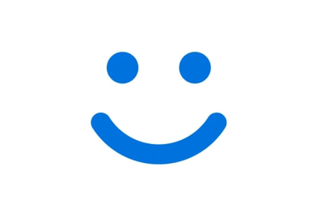 Windows Hello Blå smiley på en hvid baggrund