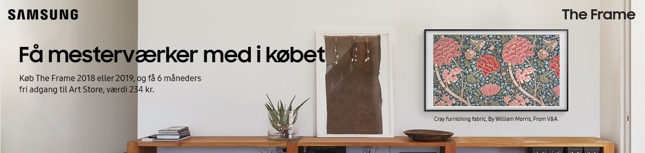 Køb The Frame 2018 eller 2019 i Elgiganten og få 6 måneders tilgang til Art Store Billede af Samsung The Frame med information om kampagne