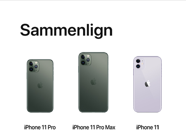 Sammenlign iPhone 11 med iPhone 11 Pro og iPhone 11 Pro Max - så har du lettere ved at vælge ny iPhone iPhone 11 sammenlignes med iPhone 11 Pro og iPhone 11 Pro Max - diverse specifikationer