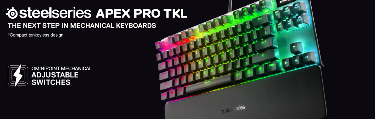SteelSeries Arctis Pro TKL SteelSeries Apex Pro TKL på sort baggrund
