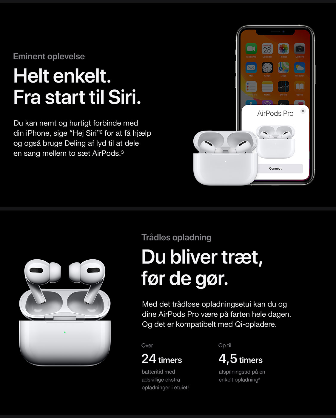 AirPods Pro er redesignet, så der er individuel tilpasning til dig - ørepropper tilpasser sig dit øre. Oplev den fantastiske lydkvalitet med lang batteritid! AirPods Pro
