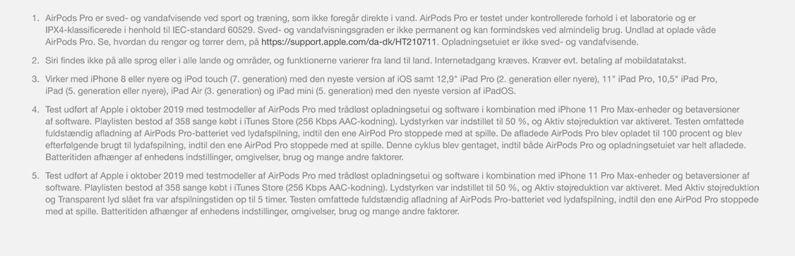 Læs det med småt AirPods Pro disclaimer