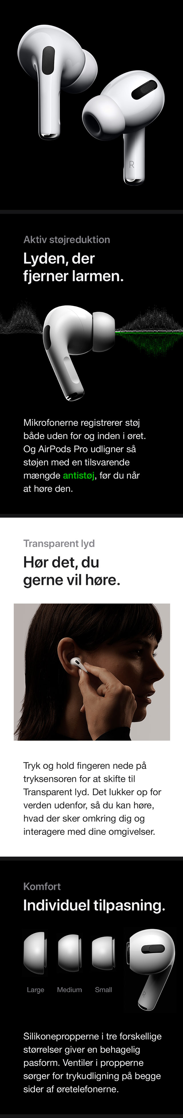 AirPods Pro med Aktiv støjreduktion og Tranparent lyd - så du kun får det med, du gerne vil høre AirPods Pro