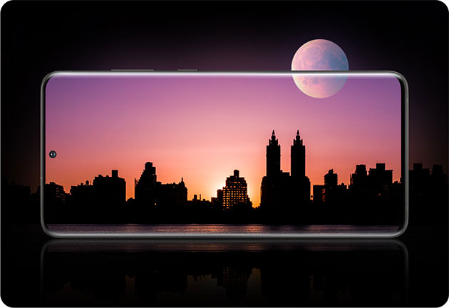 Galaxy S20-serien designet så mobilen fremstår raffineret og enkelt Samsung Galaxy S20 Plus i sort set skråt fra siden