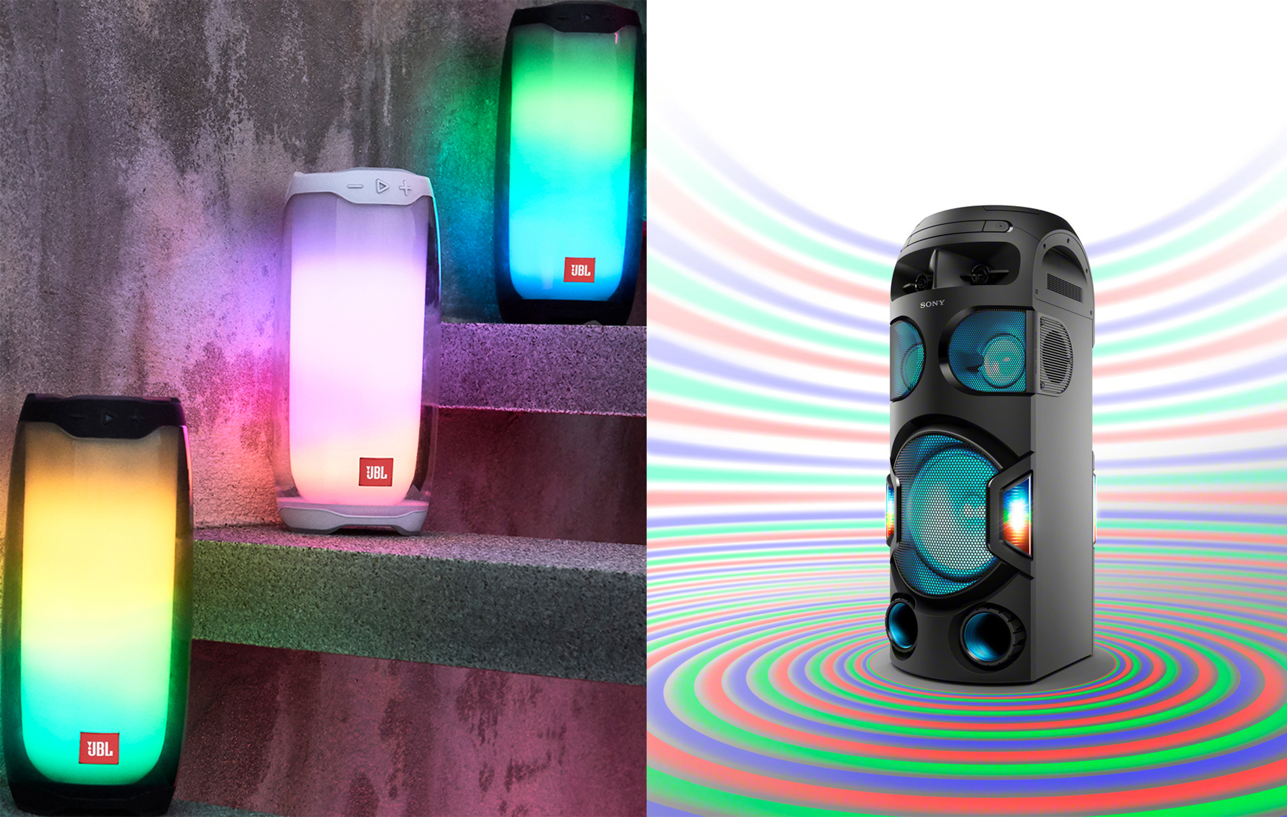 Hvilke lys- og festeffekter har du brug for? Partyhøjttaler fra JBL og Sony med lysshow i forskellige farver