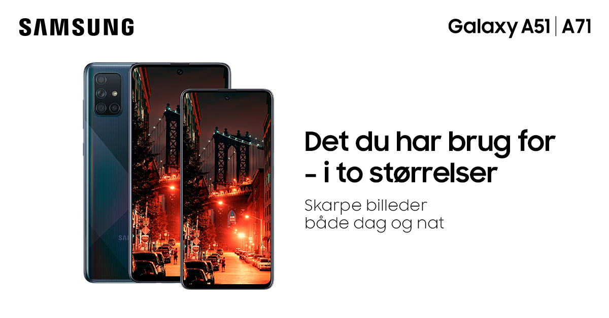 Samsung Galaxy A51 og A71 - det du har brug for, i to størrelser Samsung Galaxy A51 og A71 på et banner