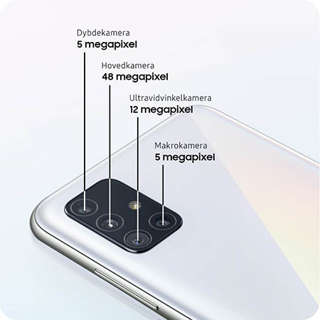 Tag superskarpe billeder såvel dag som nat Specifikationerne ved kameraet i Galaxy A51