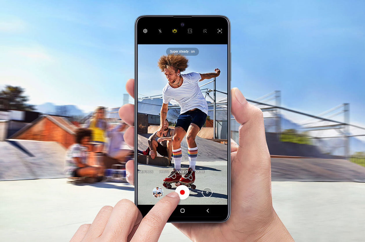 Optag film som en professionel Simulering af videooptagelse med Galaxy A51