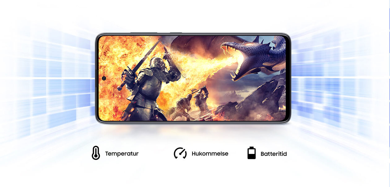 Game Booster giver gameren i dig et løft Galaxy A51 og ikoner til temperatur, hukommelse og batteritid