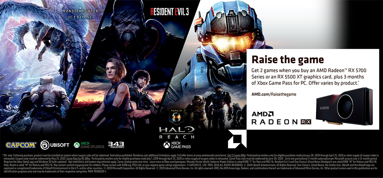 Køb AMD Radeon RX 5700 og få Resident Evil 3, Monsterhunter World Iceborne og Xbox Game Pass til PC med i købet AMD Radeon RX 5700 kampagne