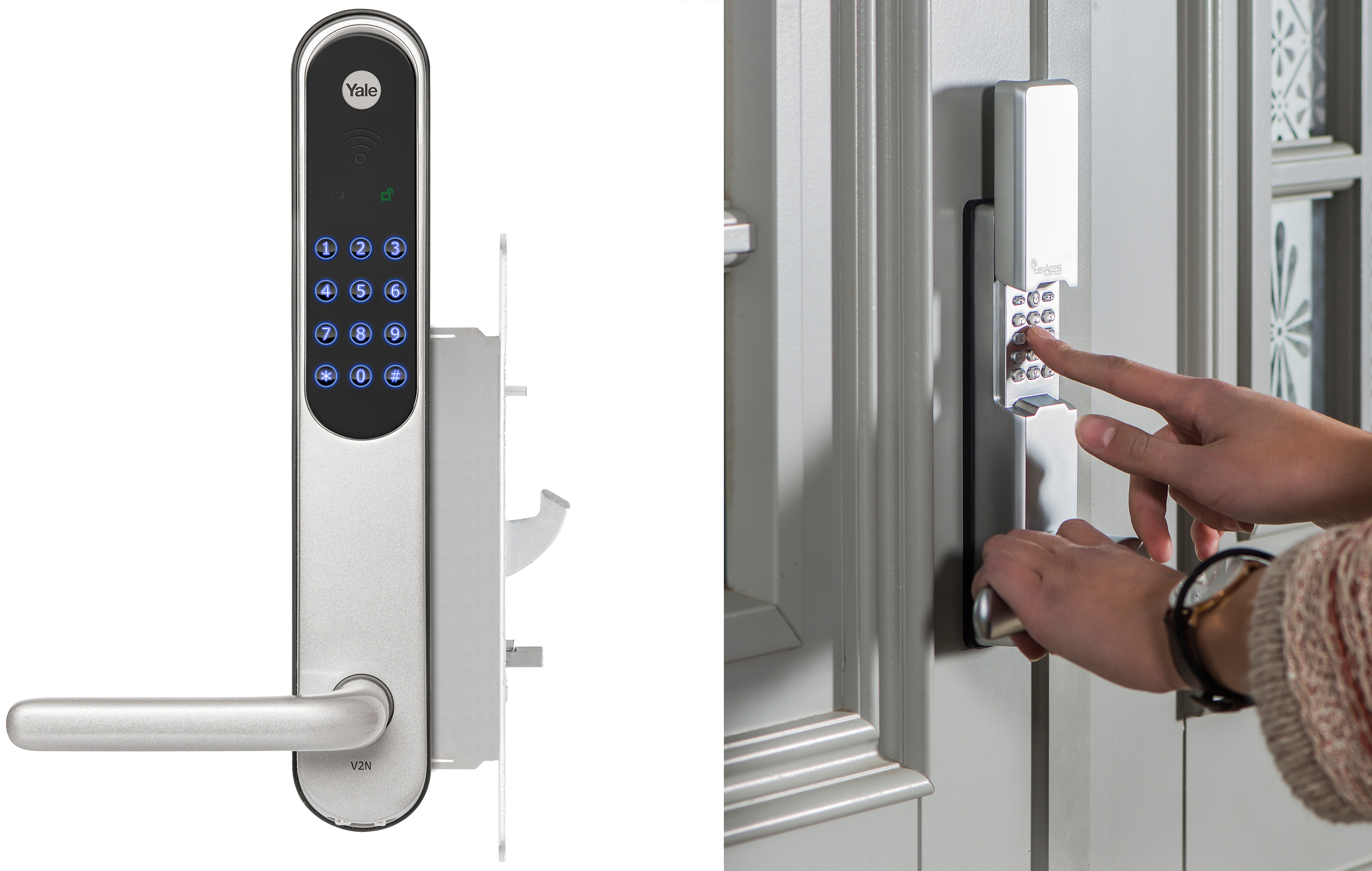 Med en dørlås fra Yale Doorman kan udlejer og lejer åbne og låse yderdørene med en kode Elektronisk dørlås