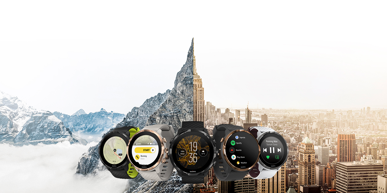 Suunto 7 – sportsur og smartwatch i forening. Tilpasset dig og din livsstil Suunto 7 sportsur og smartwatch foran både storby og bjerg