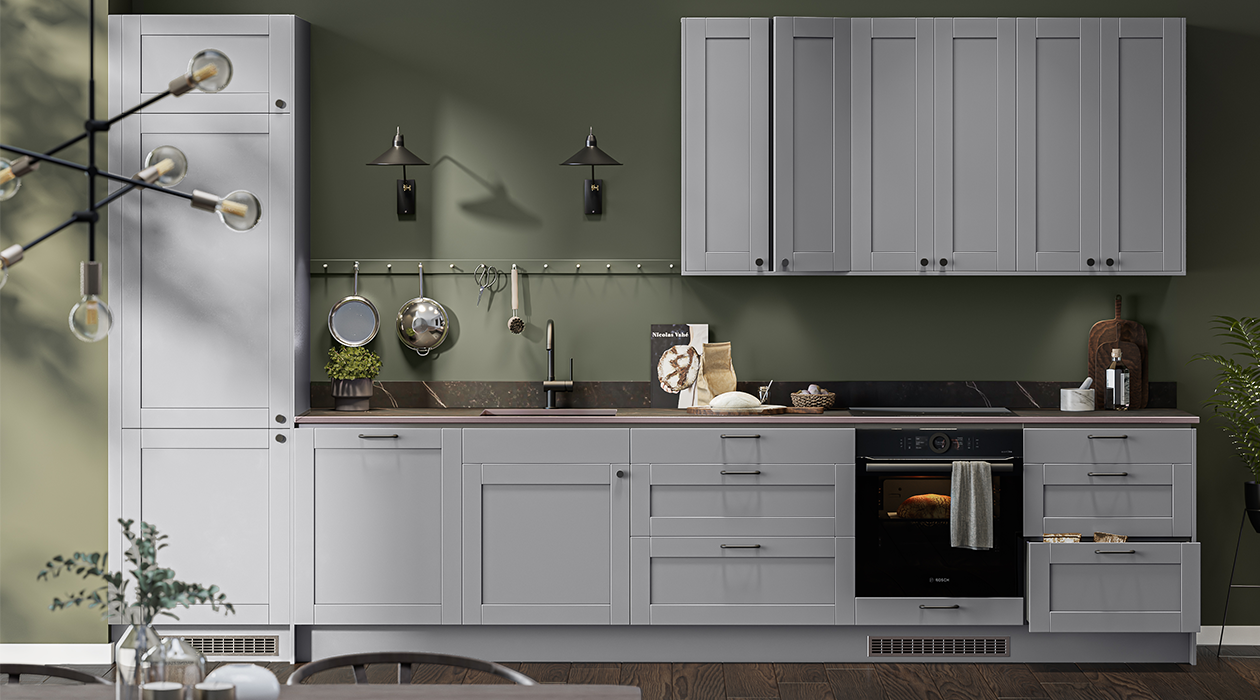 Køkkenserien Shaker Steel Grey Helt nyt køkken af typen Shaker Steel Grey fra Epoq