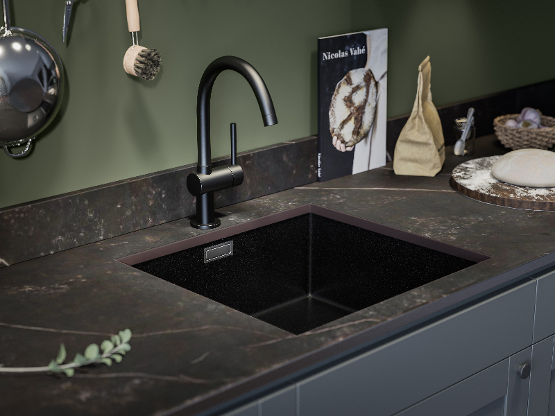 Køkkenserien Shaker Steel Grey med Dekton-bordplade Helt nyt køkken af typen Shaker Steel Grey med Dekton-bordplade