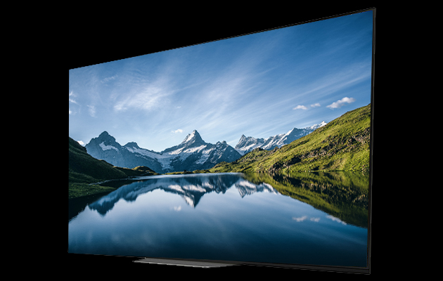 OLED er slanke med pænt design OLED-TV med bjerge og vand