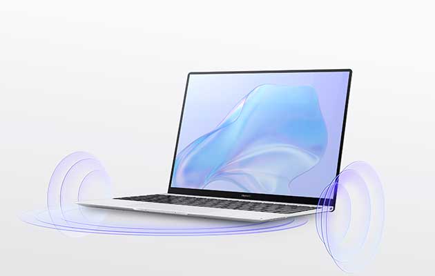 Huawei MateBook X giver en fordybende lydoplevelse Huawei MateBook X med lyd-illustrationer