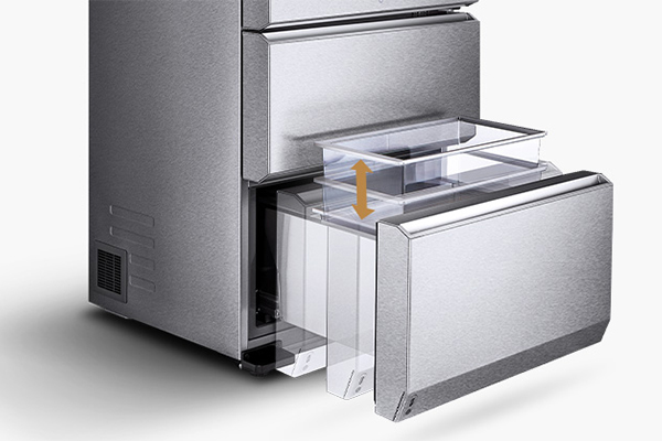 LG Signature med Auto Lift Drawer En åben skuffe med illustration til automatisk løft