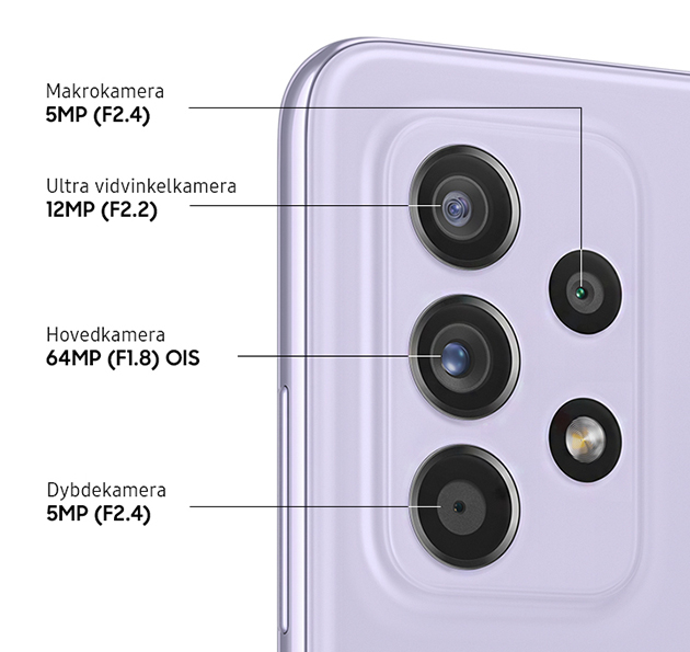Samsung Galaxy A52 har et stabilt og fleksibelt kamera, så du kan indfange det, du ser Samsung Galaxy A52 og kameraets specifikationer