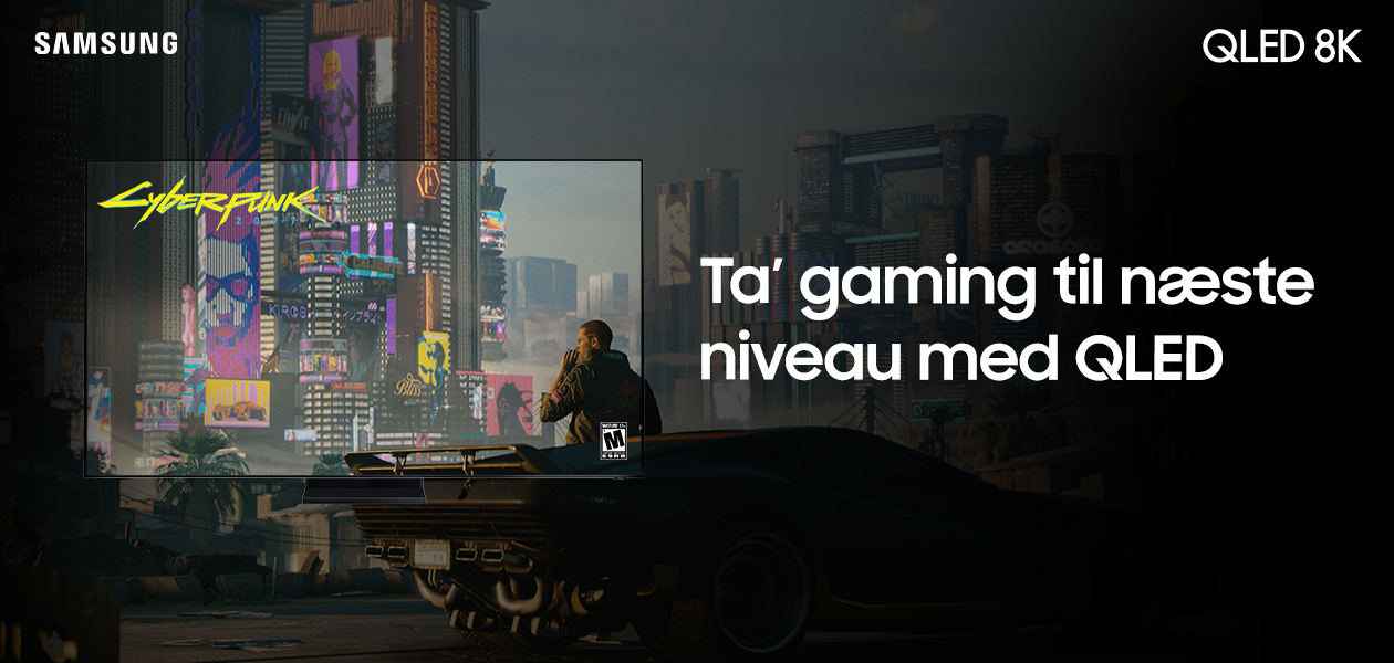 Tag gaming til næste nivau med QLED TV med teksten; tag gaming til næste niveau med QLED