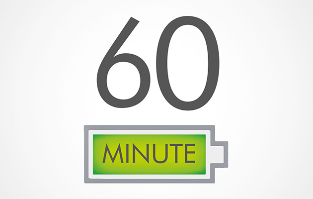 Ikke-dalende sugeevne Tallet 60 og en illustration af et batteri med teksten ”minute”