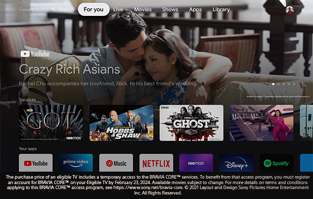 Ubegrænset streaming af de bedste film med BRAVIA CORE Skærm med apper
