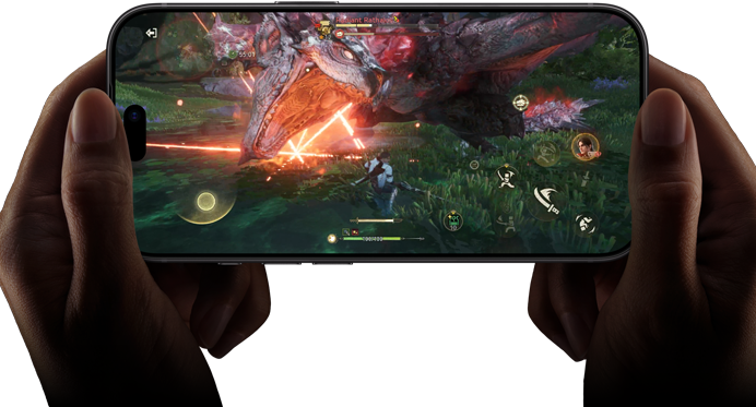 iPhone 18 Pro vist forfra demonstrerer A20 Pro-chippens ydeevne med en scene fra Monster Hunter Outlanders