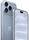 iPhone i gletsjerblå (lyseblå), på bagsiden vises Ceramic Shield og tredobbelt kamerasystem