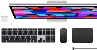 Tilbehør til Mac: AirPods, Studio Display, Magic Keyboard, Magic Mouse, Magic Trackpad, MagSafe-opladerkabel