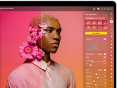 MacBook Pro-skærm viser et billede af en person, der bliver redigeret i Pixelmator Pro