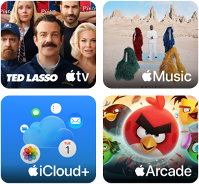 iPad med tilbud på Apple One. Køb en ny iPad, og få Apple One gratis i tre måneder, så du kan få adgang til disse tjenester sammen: Apple TV, Apple Music, iCloud+ og Apple Arcade