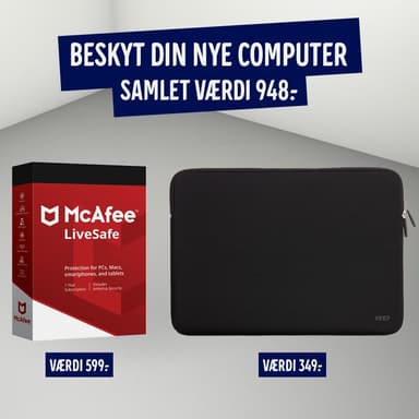 Startpakke med McAfee LiveSafe og Keep sleeve til 15,6"